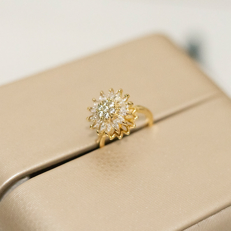 Sunflower Ring , Rotating Anxiety Relief, Simple and Versatile Sunflower Adjustable Wholesale Ring