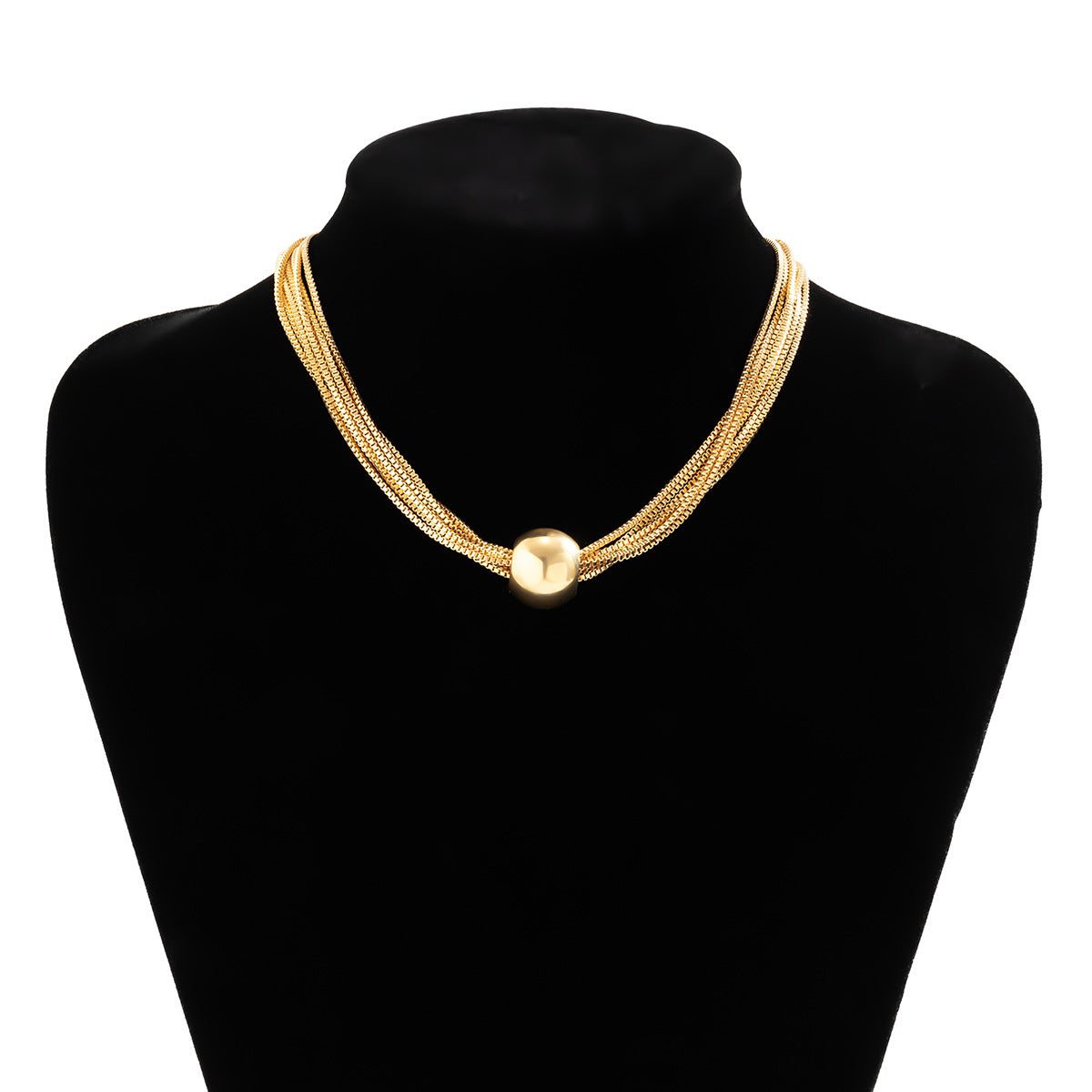 Cross-Border Exaggerated Punk Multi-Layer Chain Stacked Necklace Simple Niche Geometric Ball Personality Choker Necklace