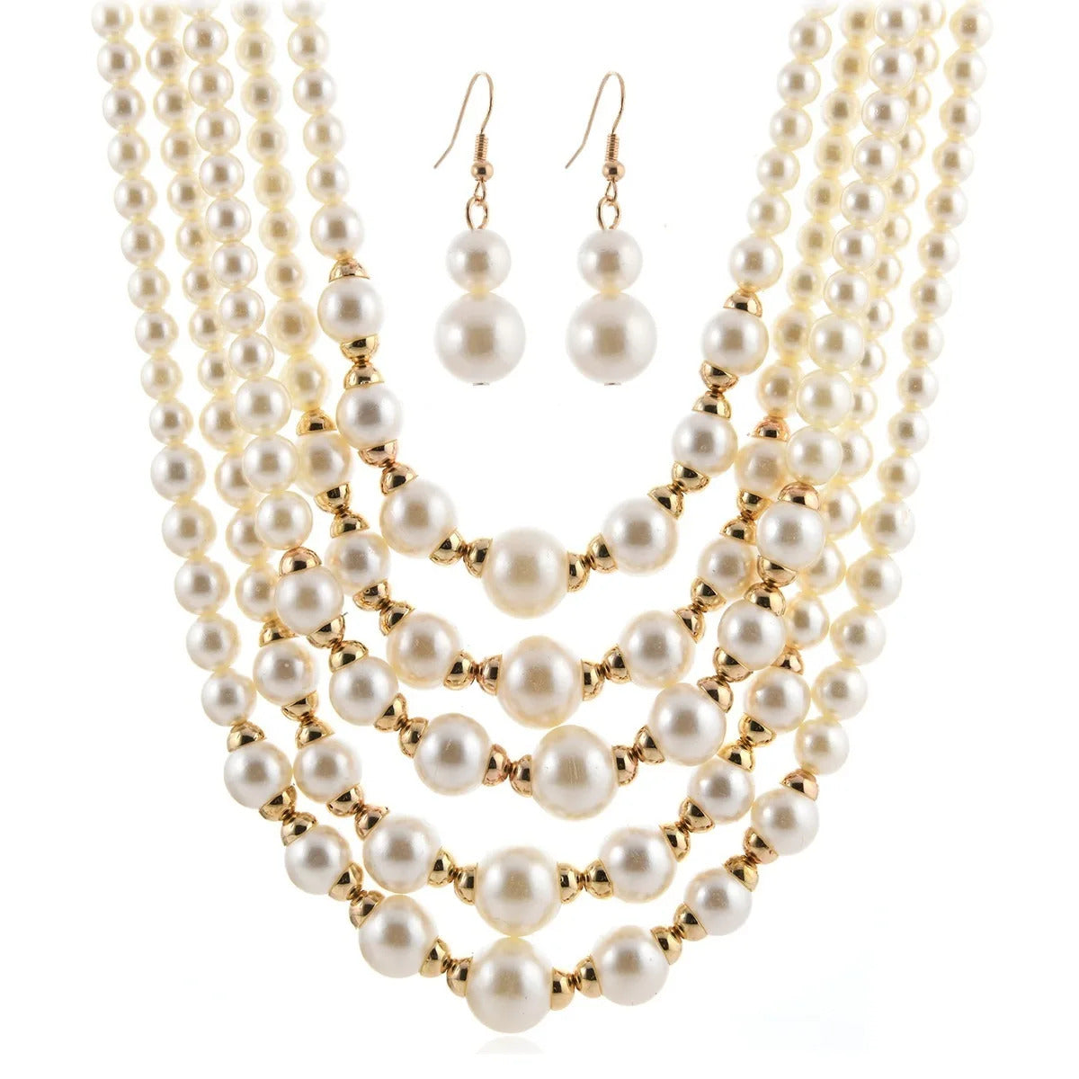 Trend Statement Jewelry Set Multi-layer Handmade Imitation Pearl Beaded Bib Necklace And Earrings For Women Party Accessories