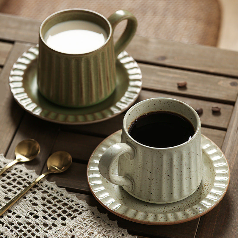 Japanese Retro Exquisite Afternoon Tea Latte Art Striped Coffee Cup and Saucer Ceramic Set Office Milk Breakfast Cup
