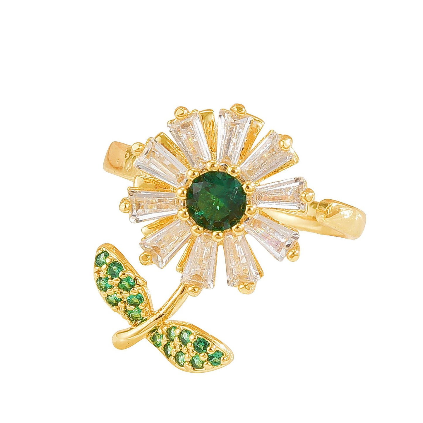 Rotating Ring for Women, Copper Gold Plated, Non-Fading, Elegant and Luxurious, Adjustable Daisy, Star, Moon, Zircon, European and American Cross-Border