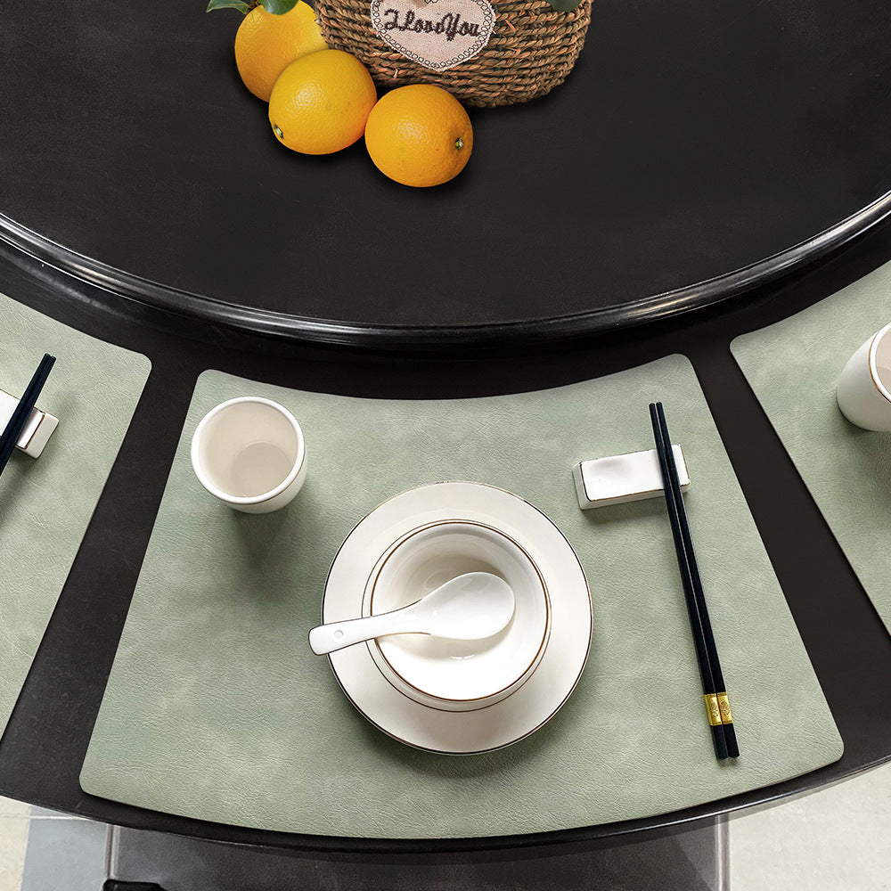Chinese Style Household Leather Placemat Hotel Restaurant Fan-shaped Western Placemat European Cowhide Pattern Heat-resistant Dining Table Mat