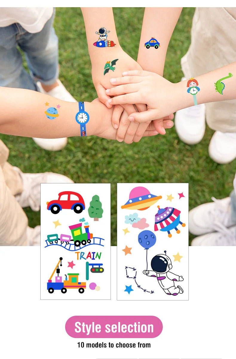 10 Pack Fake Tattoo Stickers Cartoon Temporary Tattoos Kids Arms Diy Body Art Cartoon Collection Mermaid Animals Astronaut