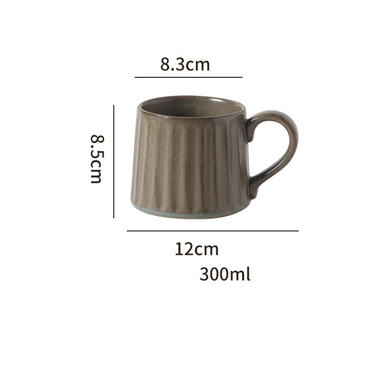 Japanese Retro Exquisite Afternoon Tea Latte Art Striped Coffee Cup and Saucer Ceramic Set Office Milk Breakfast Cup