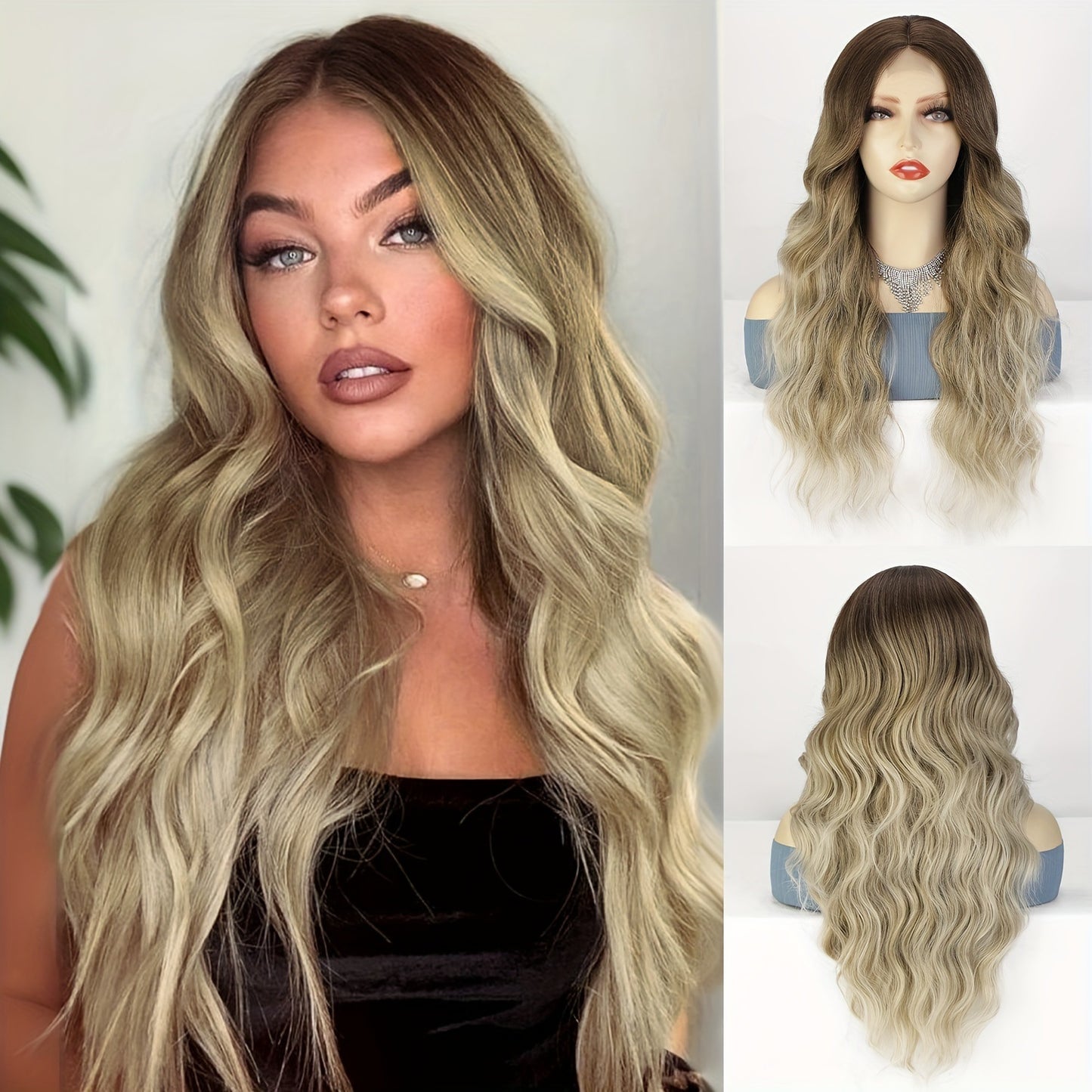 Xuchang European and American Style Wig for Women, Front Lace Wig, Middle Part, Small Lace, Highlighted Long Curly Hair, Synthetic Fiber Wig, Export Wigs