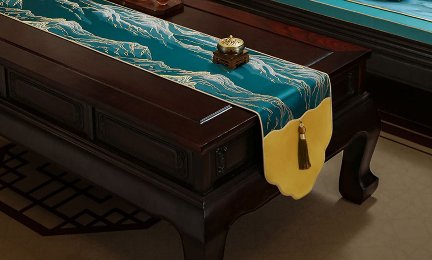 Luo Yi Jia New Chinese Zen Style Table Runner Tea Tablecloth Long Strip Light Luxury High-end Tea Mat Tea Table Mat Dining Table Runner