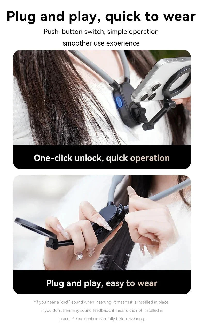 Neck Strap Lazy Bracket 360 Rotating Magnetic Phone Holder Portable Hands-Free Phone Clip Strong Magnet Comfortable Phone Mount