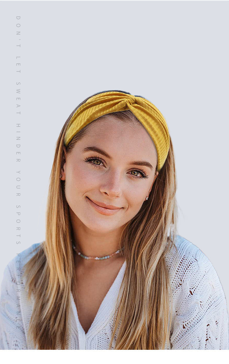 Bohemian Sports Wide Headband Foreign Trade Style Ribbed Cotton Cross Yoga Sports Elastic Headband