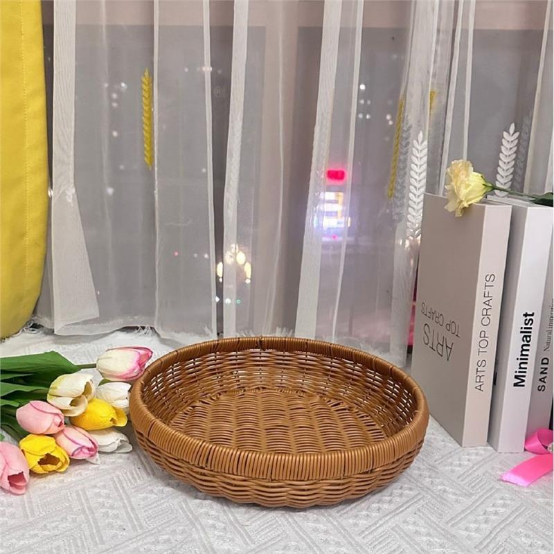 Rattan Dustpan Sun Basket Round Brown Household Storage Basket Storage Tray Handwoven Basket