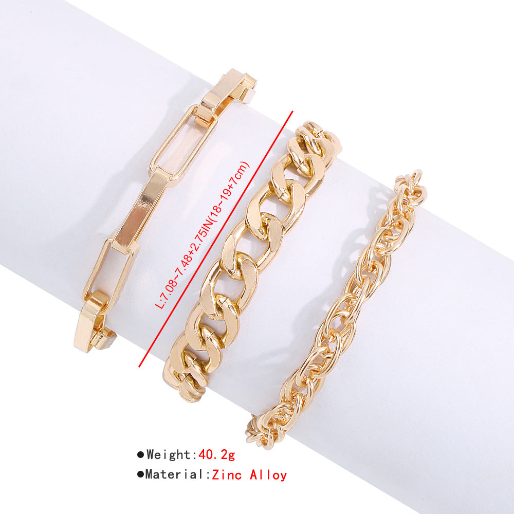 New Exaggerated Alloy Thick Chain Multi-layer Bracelet for Women European and American Fashion Gold Bangle