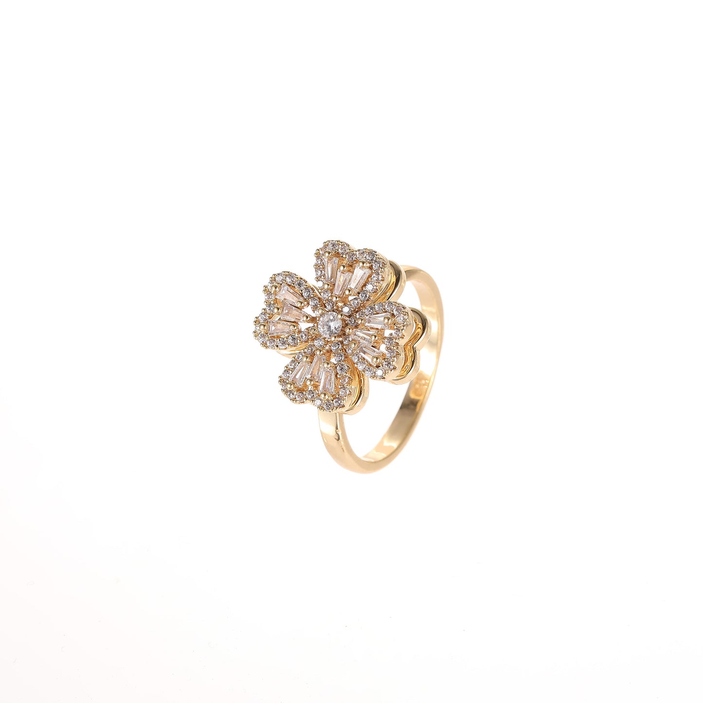 Rotating Ring for Women with Micro Paved Zircon, Elegant and Minimalist Style, Versatile Full Diamond Round Clover Ring Jewelry