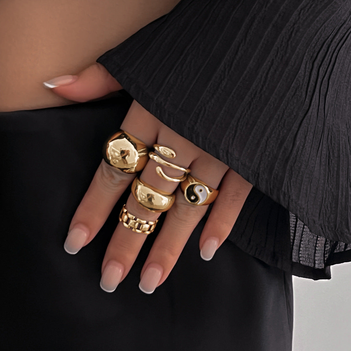 Ins Minimalist Style Trendy Exaggerated Mirror Versatile Ring Personality Alloy Hugging Ring