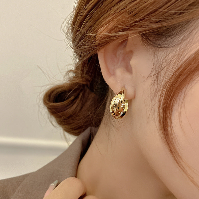 Metal Big Circle Earrings Women's Hong Kong Fashion Women's Ear Jewelry S925 Silver Needle