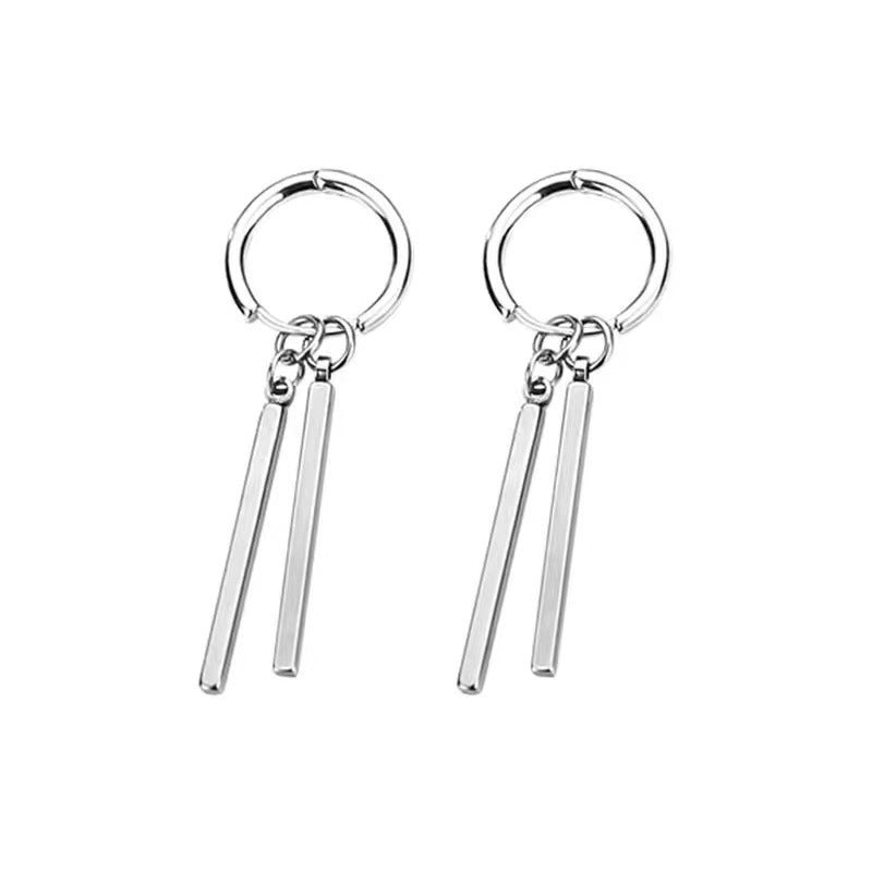 Rectangular Stick Double Stick Earrings Men's Titanium Steel Long Bar Ear Clips Women's Niche Simple High-end Accessories Jewelry