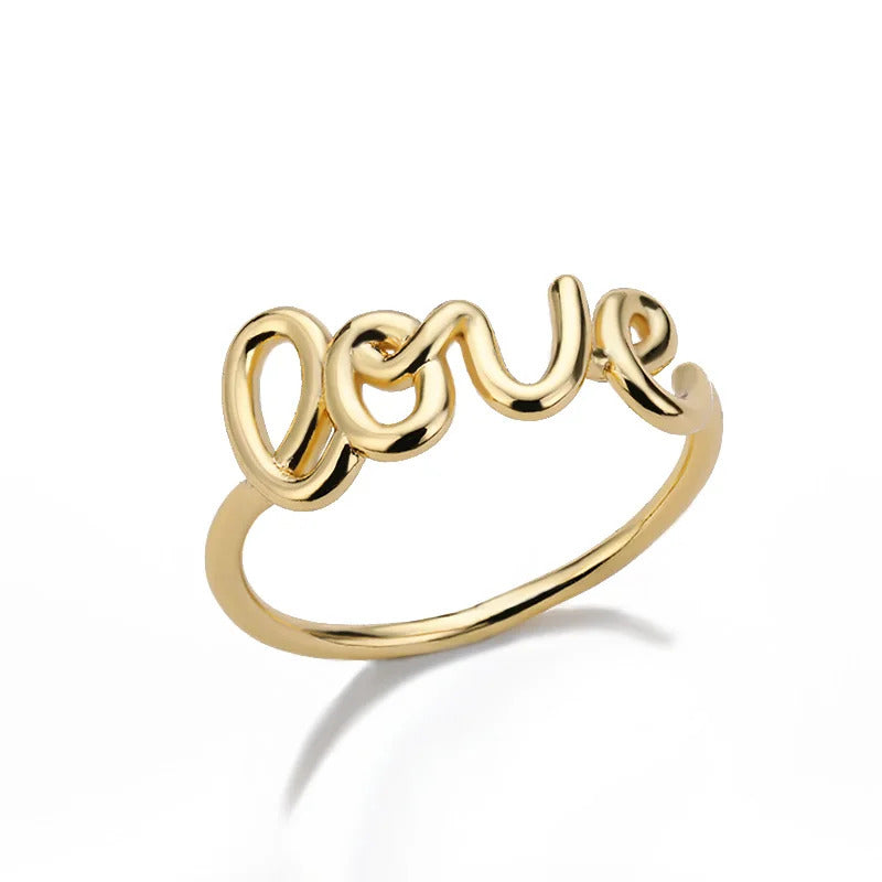 Romantic Letter Love Ring For Women Geometric Creative Finger Rings Engagemen Wedding Couple Stainless Steel Jewelry Gift