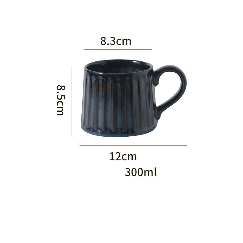 Japanese Retro Exquisite Afternoon Tea Latte Art Striped Coffee Cup and Saucer Ceramic Set Office Milk Breakfast Cup