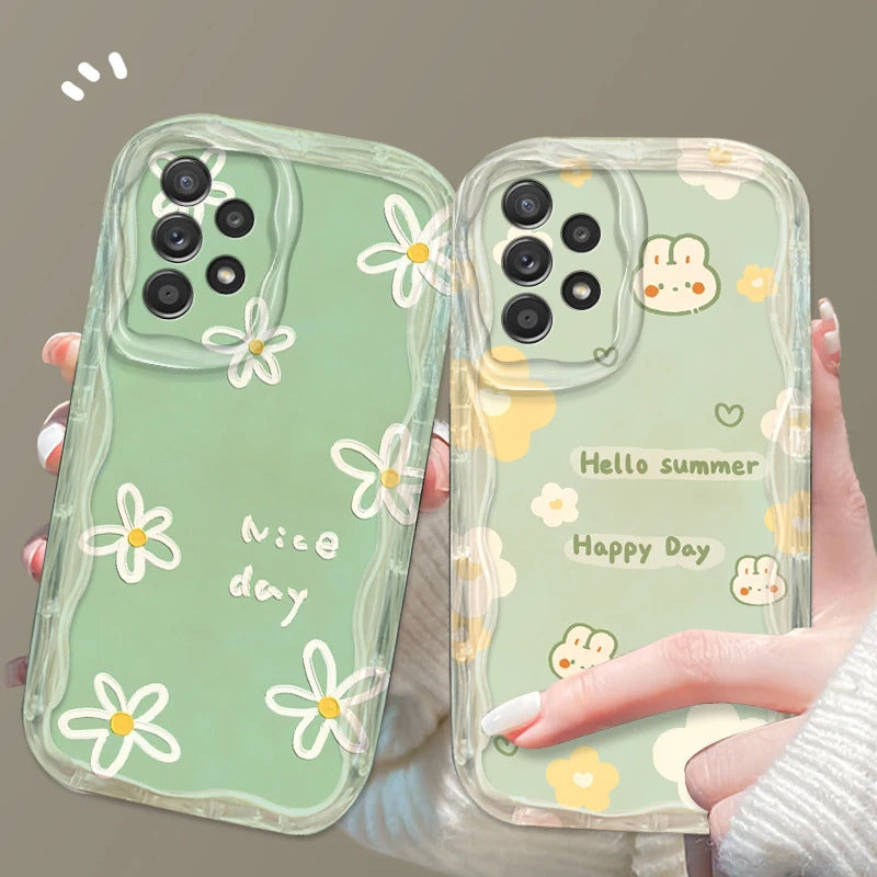 Green And Sweet Flowers For Samsung S24 S23 S21 S20 Ultra Plus FE A73 A72 A71 A51 A31 A05S A05 A04 5G Wave Oil Funda Phone Case