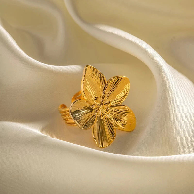 2024 New Stainless Steel Flower Ring For Women Simple Temperament Party Fashion Trendy Charm Waterproof Jewelry