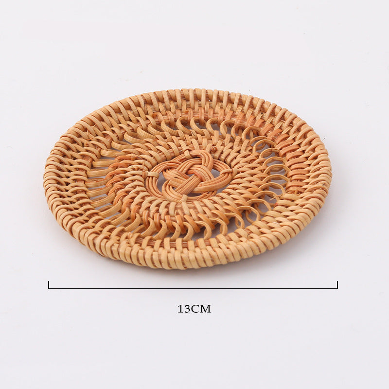 In Stock Vietnam Rattan Coaster Handmade Round Tabletop Tea Coaster Autumn Rattan Dining Table Western Food Mat Heat Insulation Tea Set Accessories