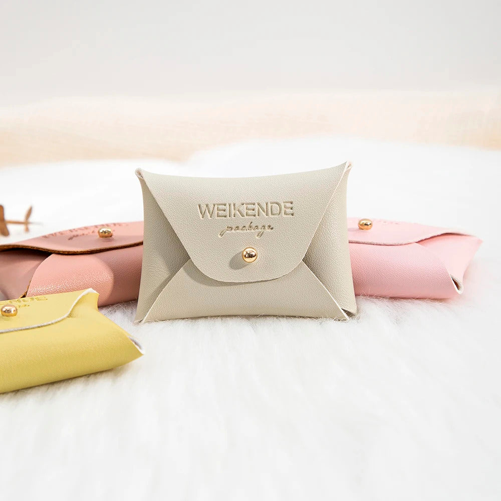 Custom Logo Embossed PU Leather 50/100pcs 5x7cm Gold Jewelry Bag Rings Earrings Necklaces Button Organizer Storage Gift Pouch