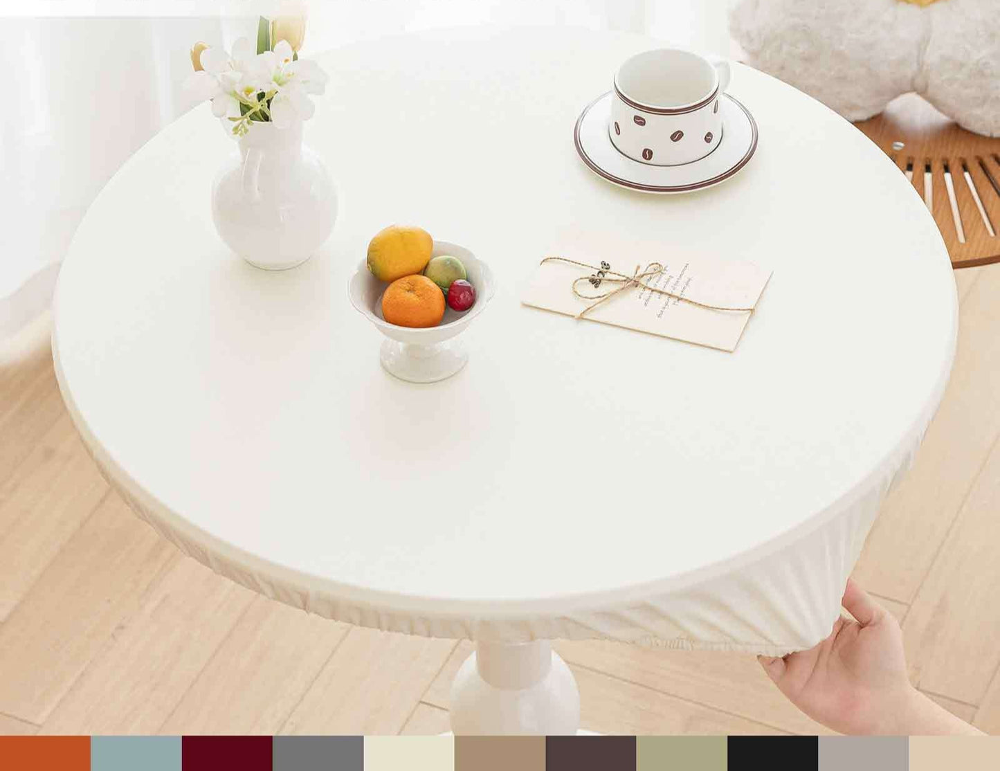 All-inclusive Stretch Household Dining Table Set Leather Non-washable Round Table Set Simple Solid Color Round Leather Cover Dustproof Non-slip