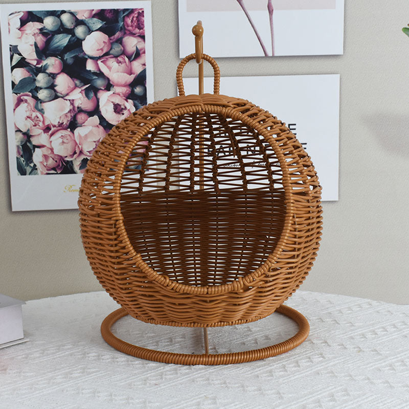 Imitation Rattan Hand-woven Storage Basket Creative Round Hanging Fruit Basket Household Hotel Snack Dried Fruit Storage Basket