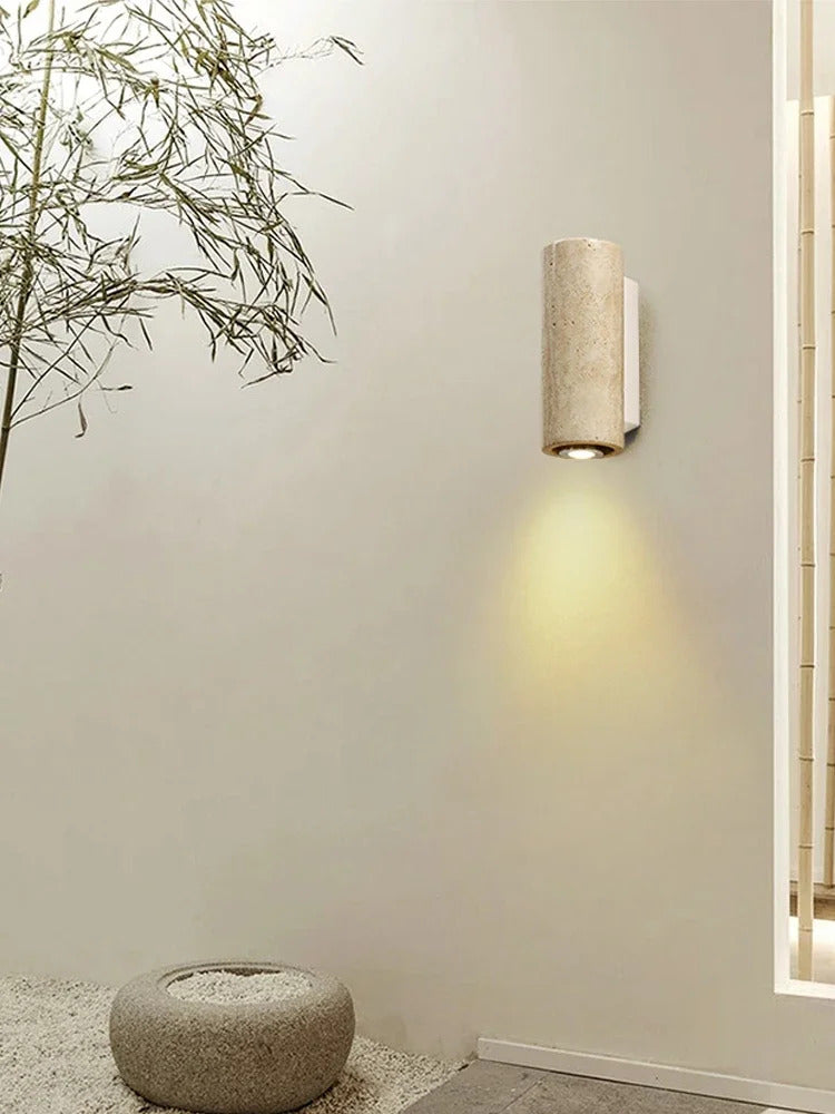 Yellow Travertine Stone Wall Lamp, Japanese Style Wall Light for Bedroom Corridor Aisle, Outdoor Waterproof Wall Sconces Decor
