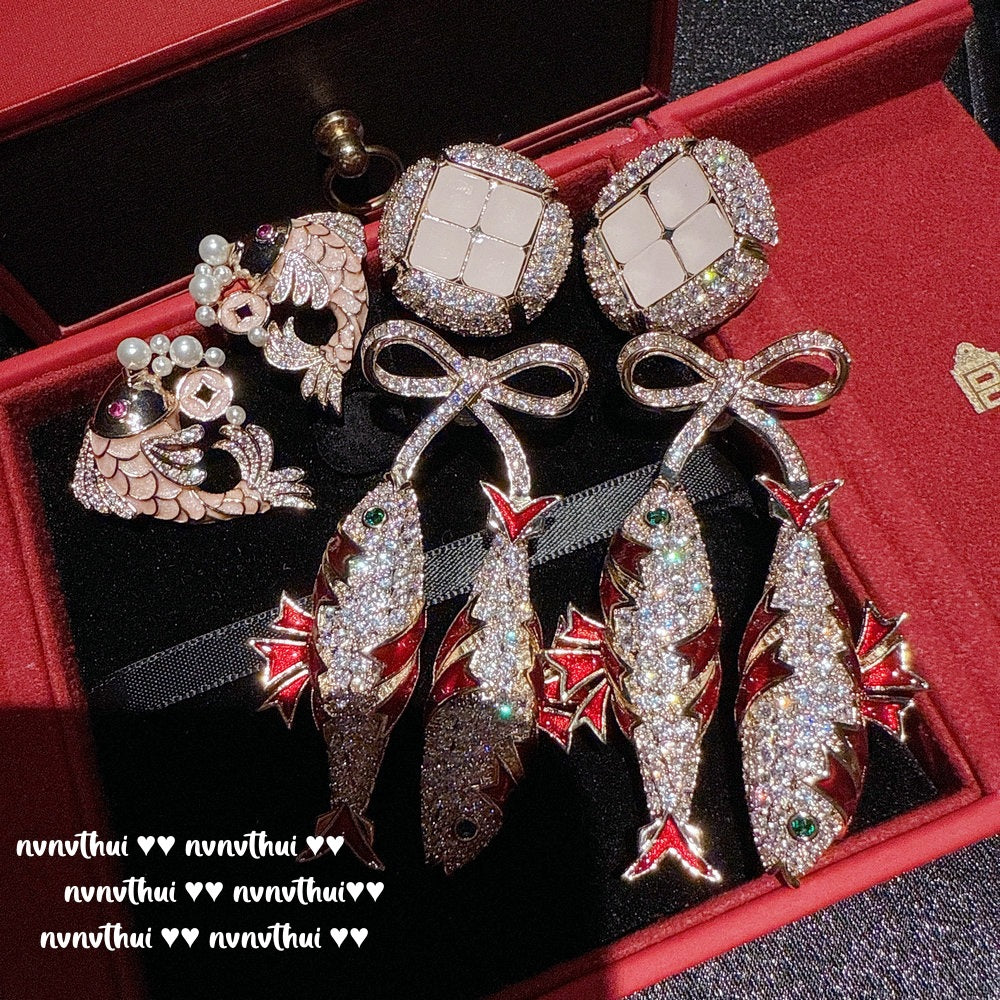 Sparkling PA Pink Cloud Pattern Jellyfish Tassel Gem Earrings Rich Woman's Happy Egg-Shaped Princess Pink Earrings