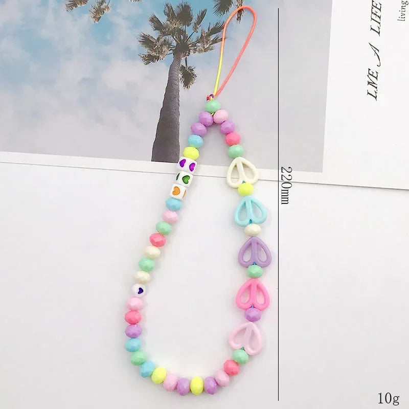 Fashion Charm Pearl Clay Beaded Mobile Phone Chain Acrylic Cartoon Phone Jewelry Women Girls Anti Lost Telephone Lanyard Hanging