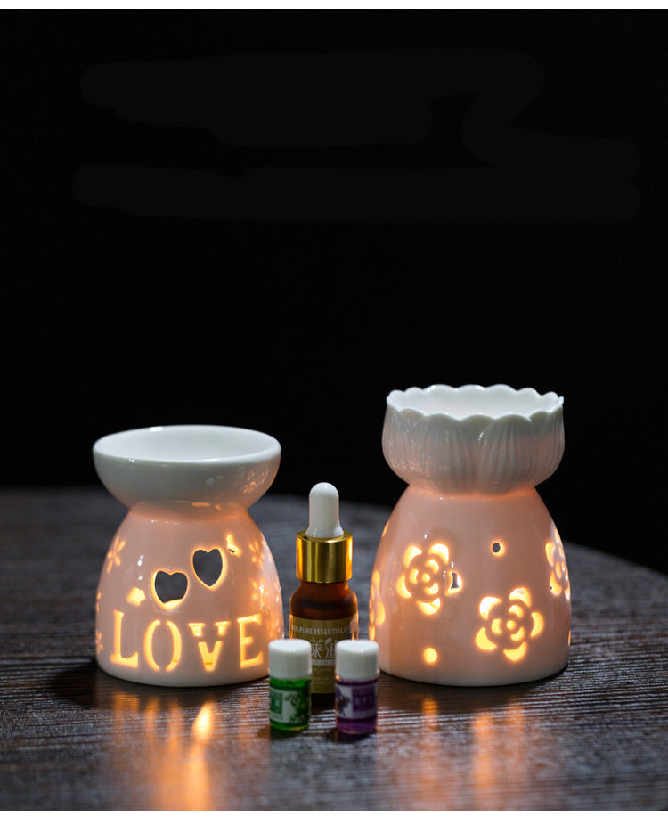 Multi-Flower Hollow Cute Version Small Porcelain Candle Essential Oil Aromatherapy Burner Ceramic Aromatherapy Lamp