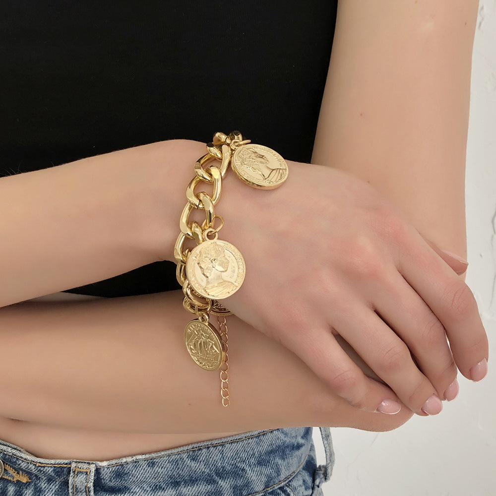 New Exaggerated Alloy Thick Chain Multi-layer Bracelet for Women European and American Fashion Gold Bangle