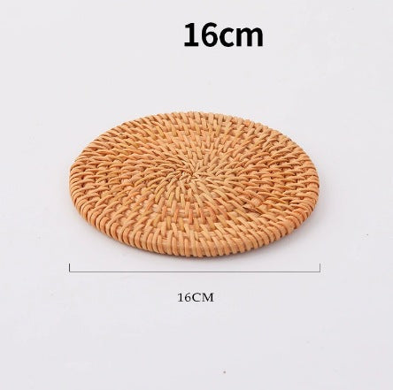 In Stock Vietnam Rattan Coaster Handmade Round Tabletop Tea Coaster Autumn Rattan Dining Table Western Food Mat Heat Insulation Tea Set Accessories