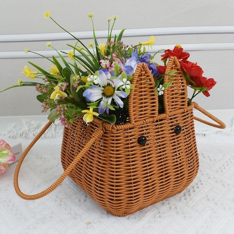 New Imitation Rattan Hand-Woven Hand-Held Basket Wedding Gift Photography Props Storage Basket Rabbit Fruit Basket