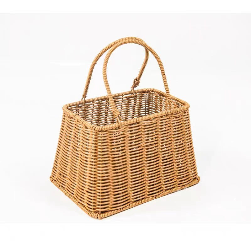 Imitation Rattan Woven Basket Storage Handheld Basket Woven Flower Basket Handmade Gift Storage Bin Organizer Basket Shopping Basket