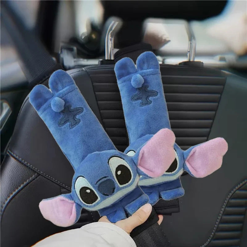Stitch Seat Belt Protective Cover Cute Cartoon Soft Plush Car Headrest Neck Pillow Fashion Car Tissue Box Decor BIrthday Gift