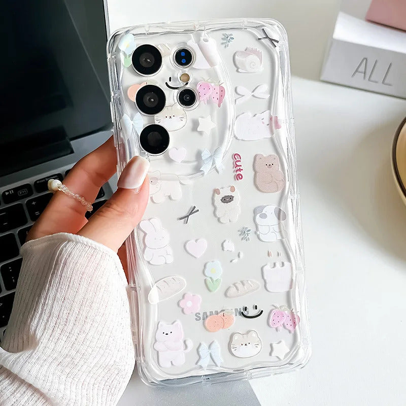 Wrst Chain Phone Case For Samsung S24 S23 S22 S21 S20 FE Plus Ultra A10S 20S 11 02 03 04 05S Cute Cat Lanyard Soft TPU Cover