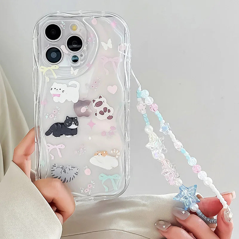 Wrst Chain Phone Case For Samsung S24 S23 S22 S21 S20 FE Plus Ultra A10S 20S 11 02 03 04 05S Cute Cat Lanyard Soft TPU Cover
