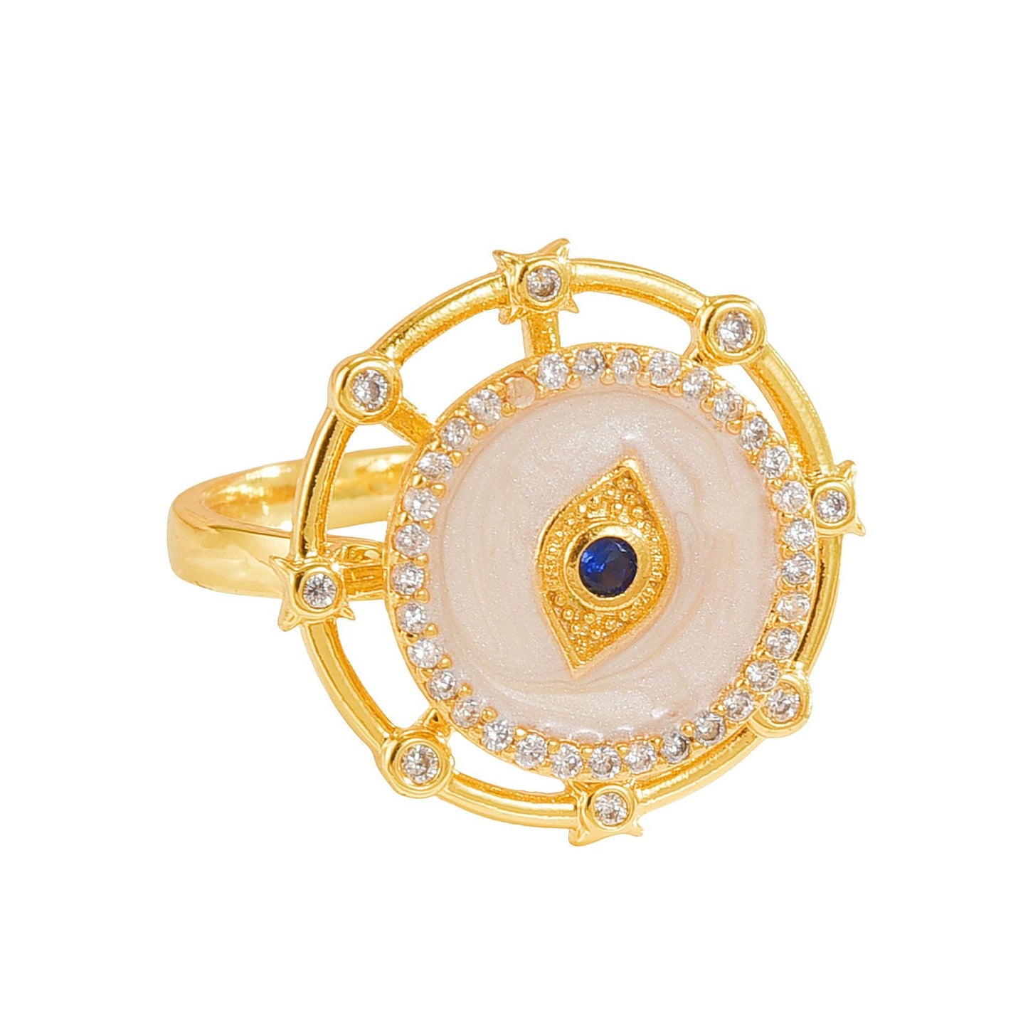 Rotating Ring for Women, Copper Gold Plated, Non-Fading, Elegant and Luxurious, Adjustable Daisy, Star, Moon, Zircon, European and American Cross-Border