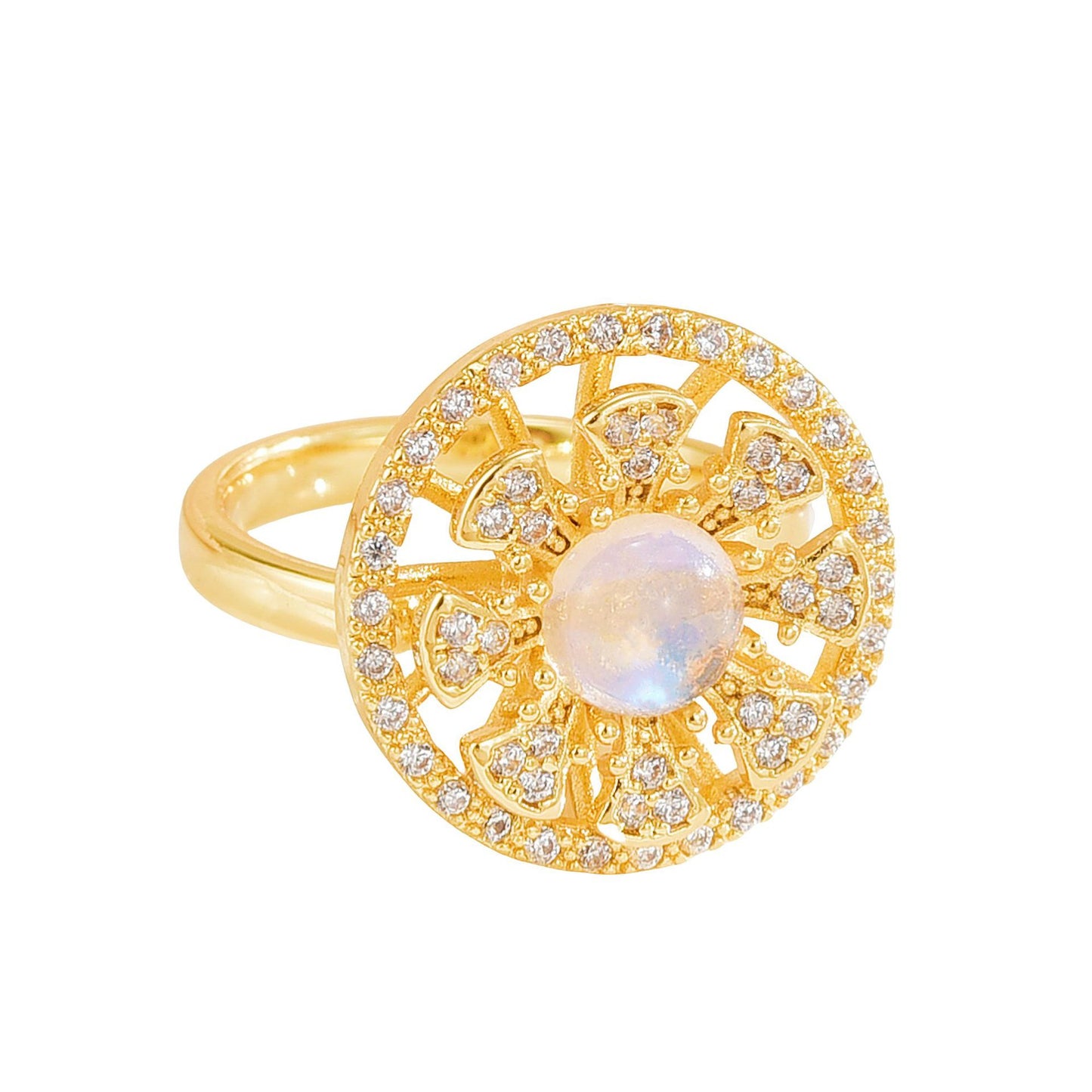 Rotating Ring for Women, Copper Gold Plated, Non-Fading, Elegant and Luxurious, Adjustable Daisy, Star, Moon, Zircon, European and American Cross-Border