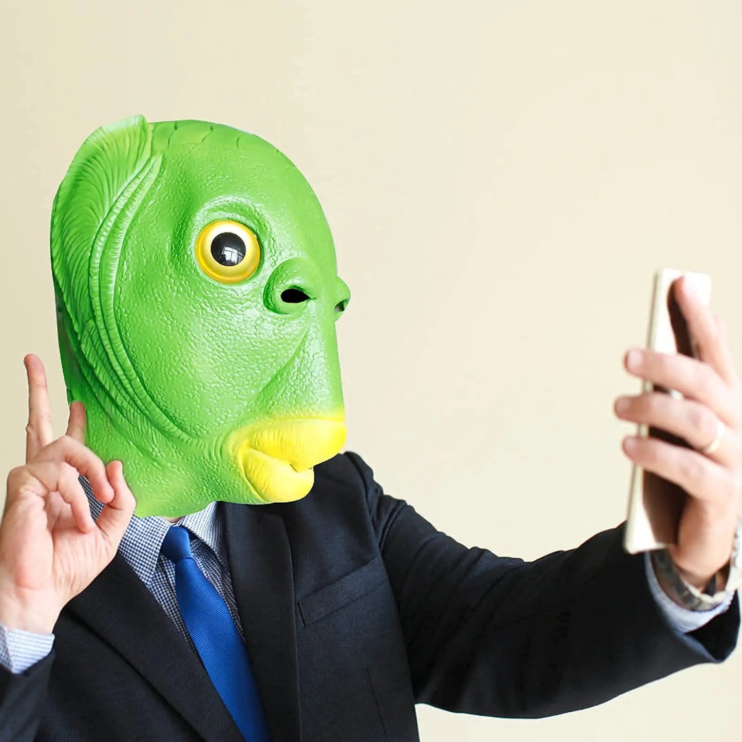 Hip Hop Animal Green Head Fish Mask Head Cover Halloween Green Fish Man Green Fish Head Monster Mask Performance Head Jewelry