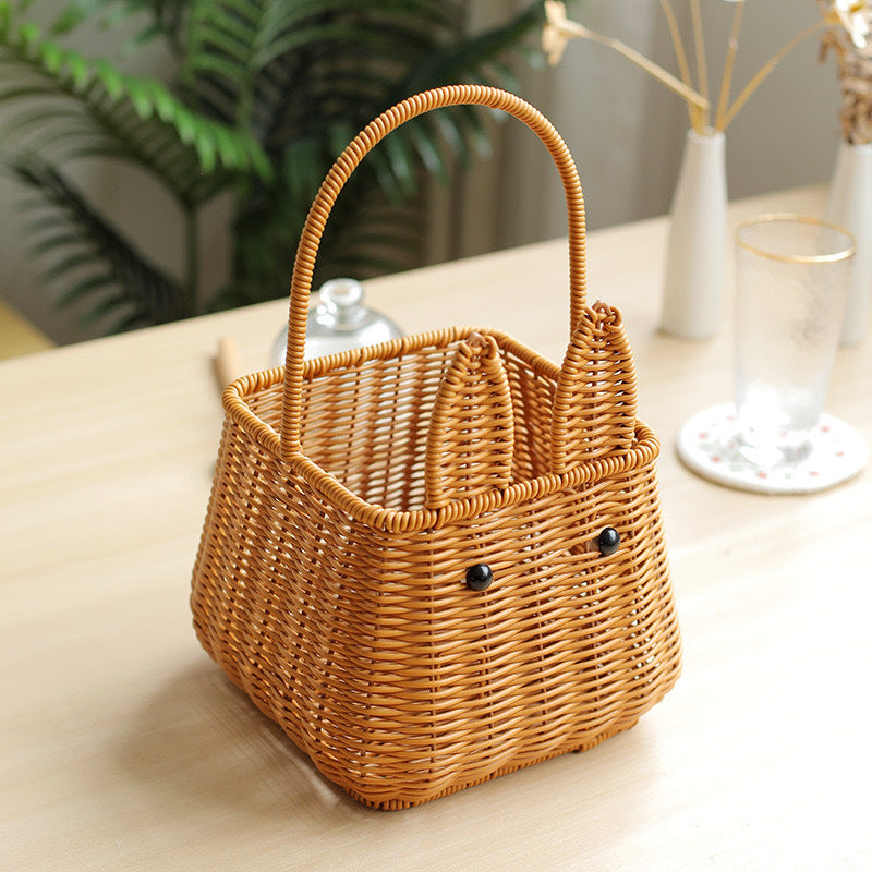 New Imitation Rattan Hand-Woven Hand-Held Basket Wedding Gift Photography Props Storage Basket Rabbit Fruit Basket
