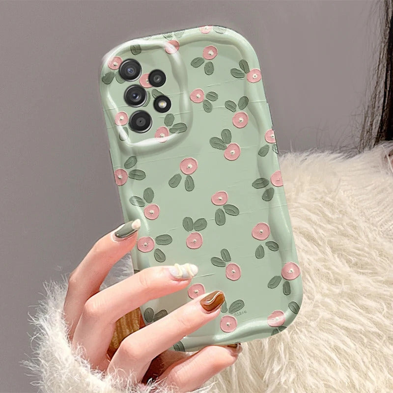Green And Sweet Flowers For Samsung S24 S23 S21 S20 Ultra Plus FE A73 A72 A71 A51 A31 A05S A05 A04 5G Wave Oil Funda Phone Case