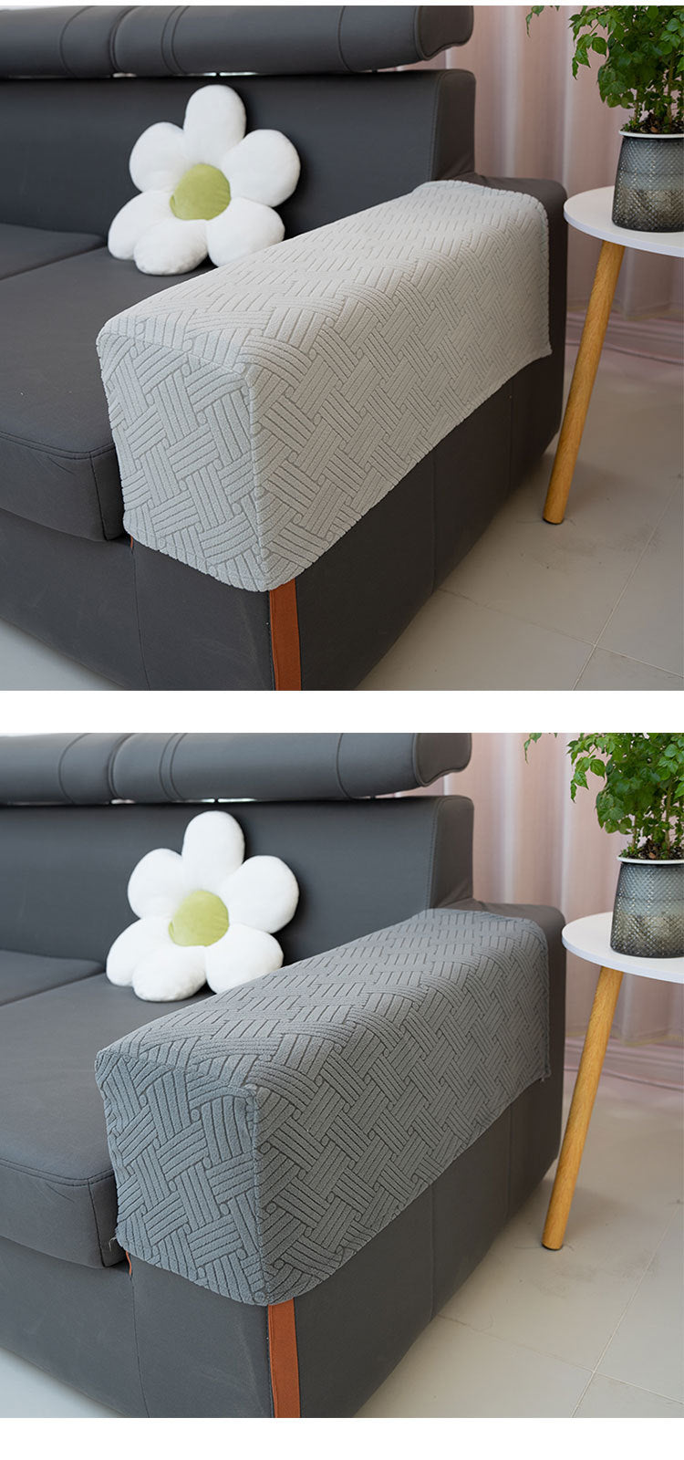 Sofa Armrest Covers Pair Sofa Side Armrest Protectors Extended Non-Slip Fabric Armrest Elastic Covers Full Coverage