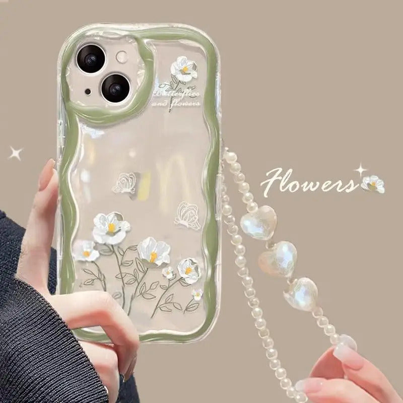 Fashion Butterfly Phone Case for Iphone 15 16 Pro Max 16e 11 12 13 14 Pro Max 16 Plus XR 13 Mini Cover with Heart Bracelet Chain