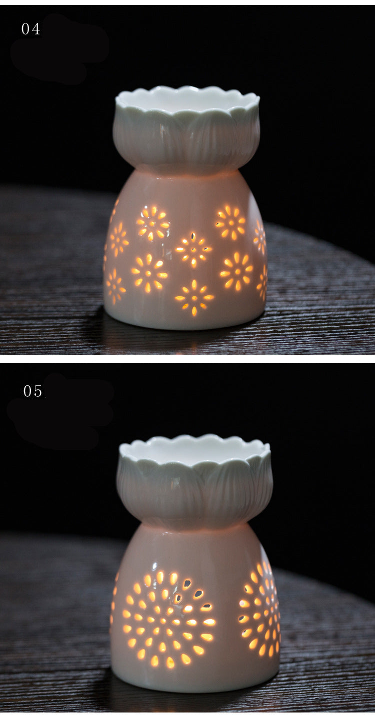 Multi-Flower Hollow Cute Version Small Porcelain Candle Essential Oil Aromatherapy Burner Ceramic Aromatherapy Lamp