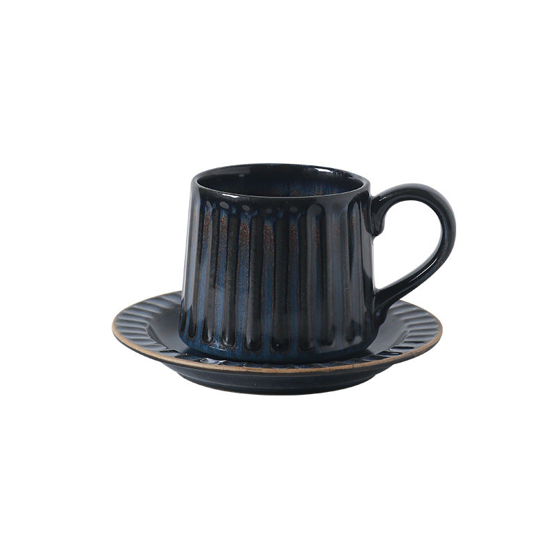 Japanese Retro Exquisite Afternoon Tea Latte Art Striped Coffee Cup and Saucer Ceramic Set Office Milk Breakfast Cup