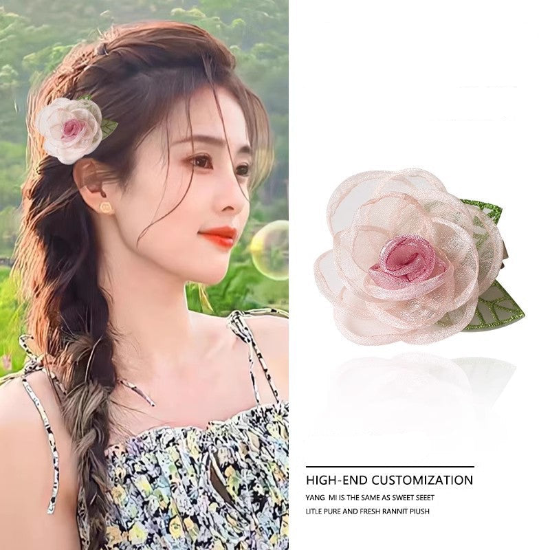 Dai People Dress up Seaside Vacation Plumeria Rubra Barrettes Travel Headdress for Taking Photos Flower Side Clip Small Size Fairy Hairpin