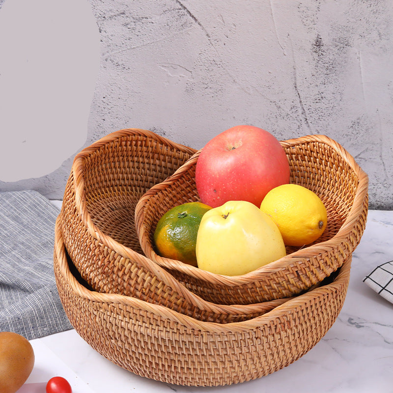Rattan Handwoven Fruit and Vegetable Basket, Cookie Candy Bread Storage Basket, Living Room Desktop Organizer Storage Basket