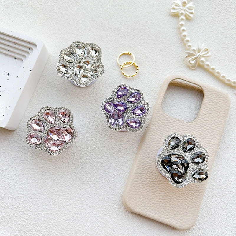 3D Cute Cat Paw Diamond Folding Finger Ring Griptok Phone Holder for IPhone 16 15 Support Socket Pocket Grip Tok Stand Bracket