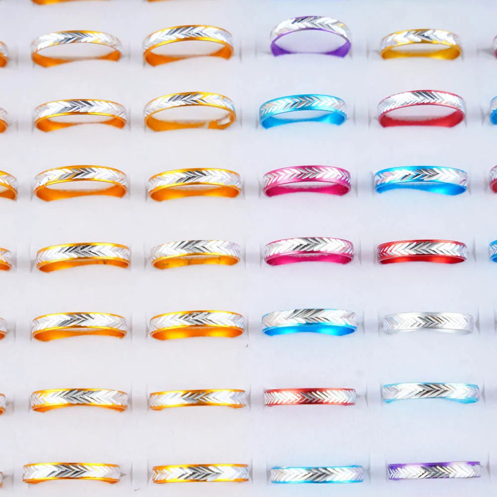 1000Pcs/Lot Wholesale Fashion Mixed Coloured Aluminum Rings for Female Women Jewelry Party Gifts Bulk Low Price